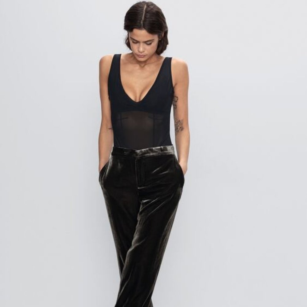 ZARA LINGERIE COLLECTION SHAPING BLACK V NECK SEMI- SHEER BODYSUIT